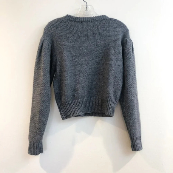 ASTR The Label Wool Alpaca Blend Floral Balloon Sleeve Gray Knit Sweater Small - Picture 8 of 8